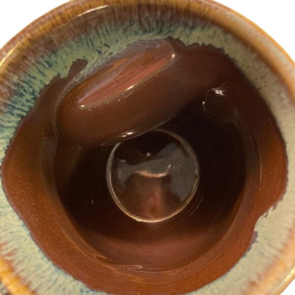 Hand Thrown Clay Blue Tan Brown Glazed Hand Warmer Tea Cup Coffee Mug Fall - Picture 11 of 15